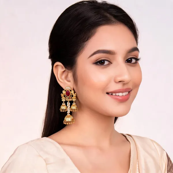 Gold_Alloy_Red_Stone_Elephant_Motif_Jhumka_Earrings_For_Women