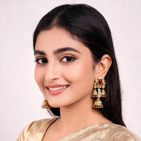 Gold_Alloy_Red_Stone_Elephant_Motif_Jhumka_Earrings_For_Women