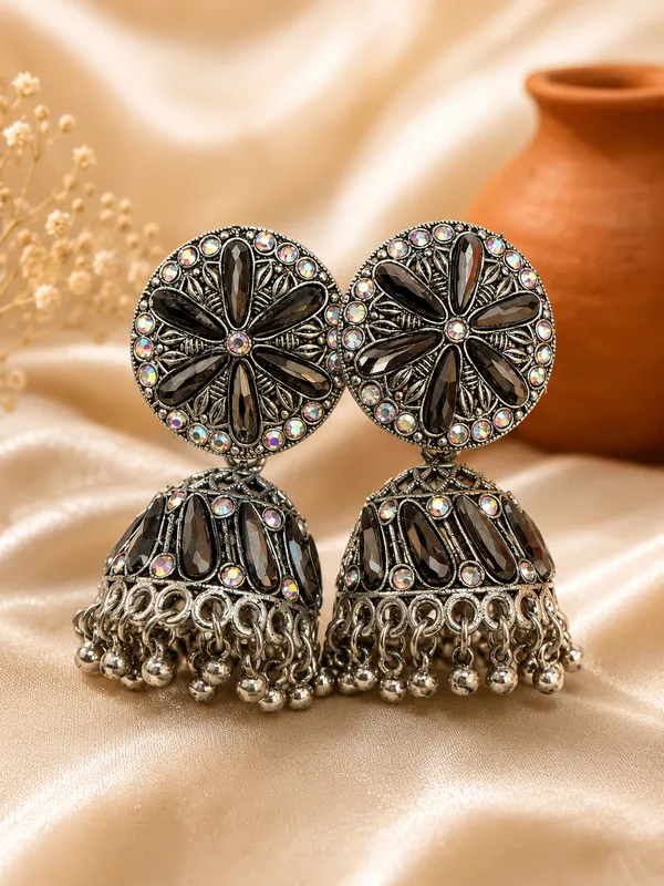 Silver_Alloy_Oxidised_Floral_Stone_Jhumka_Earrings_For_Women_Pack_Of_2