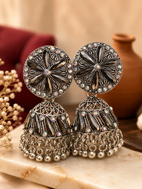 Silver_Alloy_Oxidised_Floral_Stone_Jhumka_Earrings_For_Women_Pack_Of_2