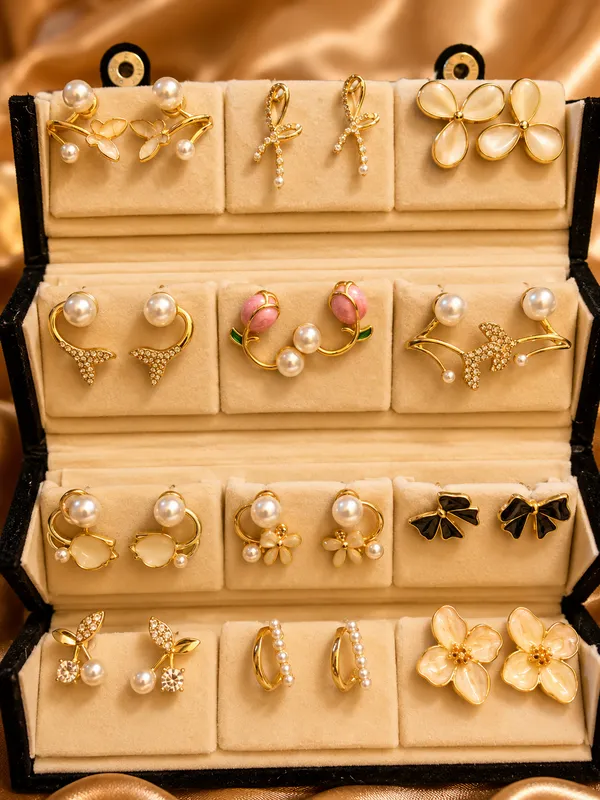 Gold_Alloy_Pearl_Detail_Mixed_Style_Earrings_Set_For_Women