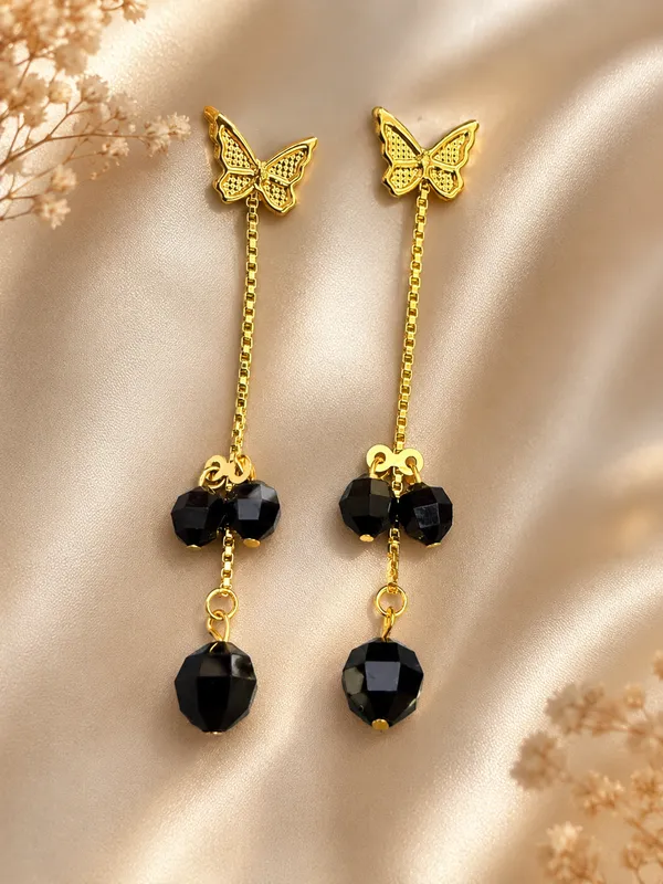 Gold_Tone_Steel_Butterfly_Black_Bead_Dangle_Earrings_For_Women_Pack_Of_4