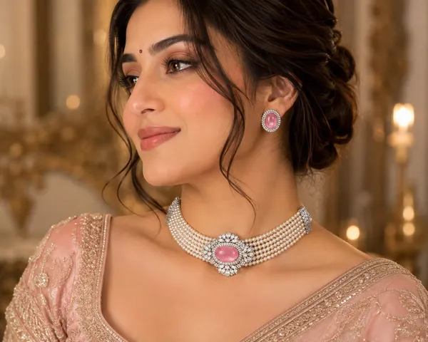 Pink_Alloy_Pearl_Multi_Strand_Choker_Necklace_Set_For_Women