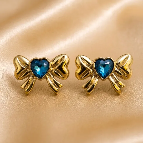 Gold_Alloy_Blue_Heart_Bow_Stud_Earrings_For_Women_Pack_Of_3