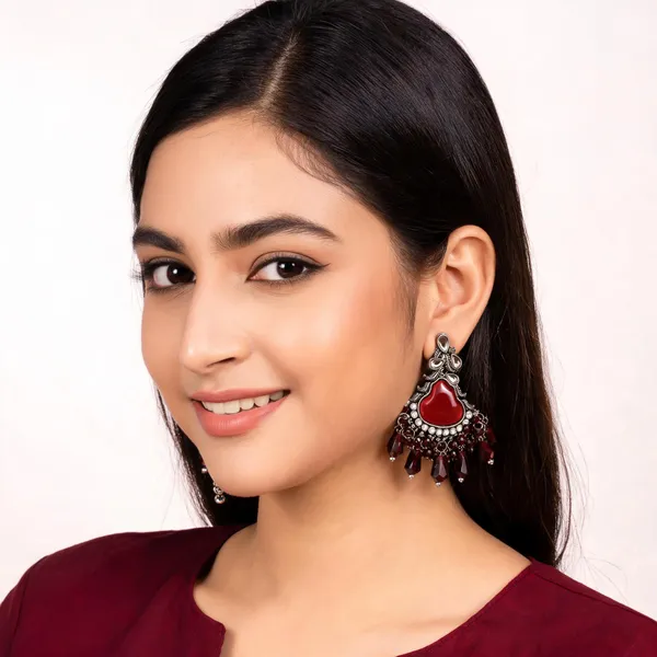 Red_Stone_Oxidized_Alloy_Drop_Earrings_For_Women