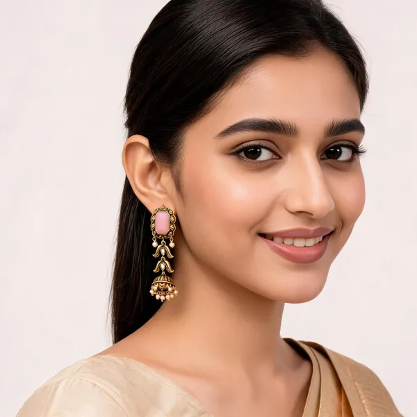 Gold_Alloy_Pink_Stone_Jhumka_Earrings_For_Women