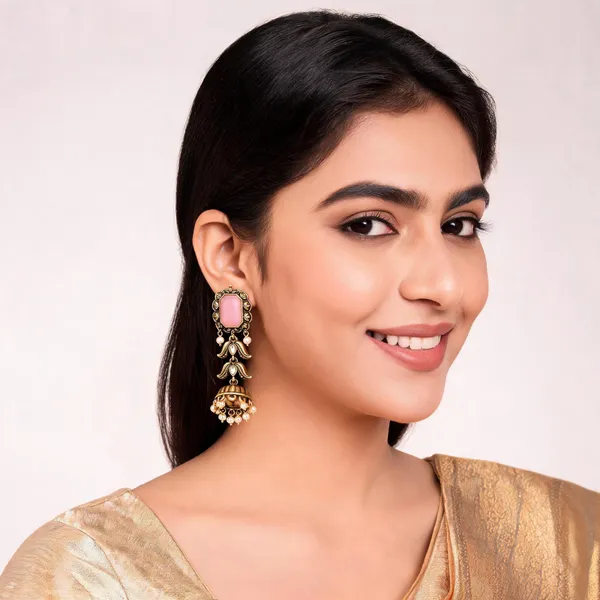 Gold_Alloy_Pink_Stone_Jhumka_Earrings_For_Women