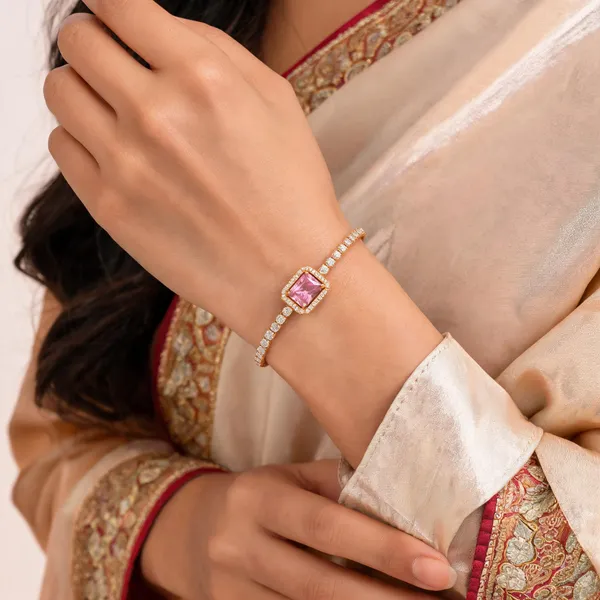 Pink_Anti_Tarnish_Stone_Gold_Tone_Bracelet_For_Women