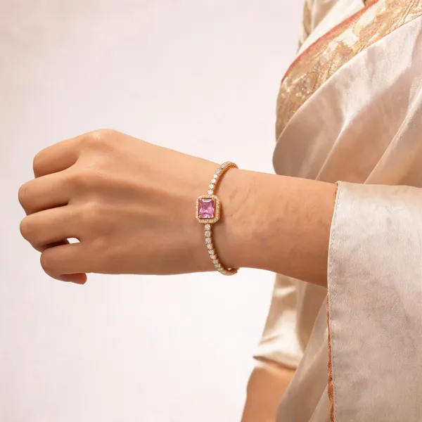 Pink_Anti_Tarnish_Stone_Gold_Tone_Bracelet_For_Women