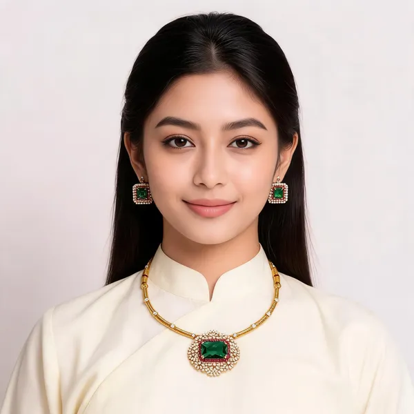 Gold_Alloy_Green_Stone_Necklace_And_Earrings_Set_For_Women