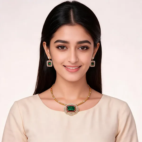 Gold_Alloy_Green_Stone_Necklace_And_Earrings_Set_For_Women
