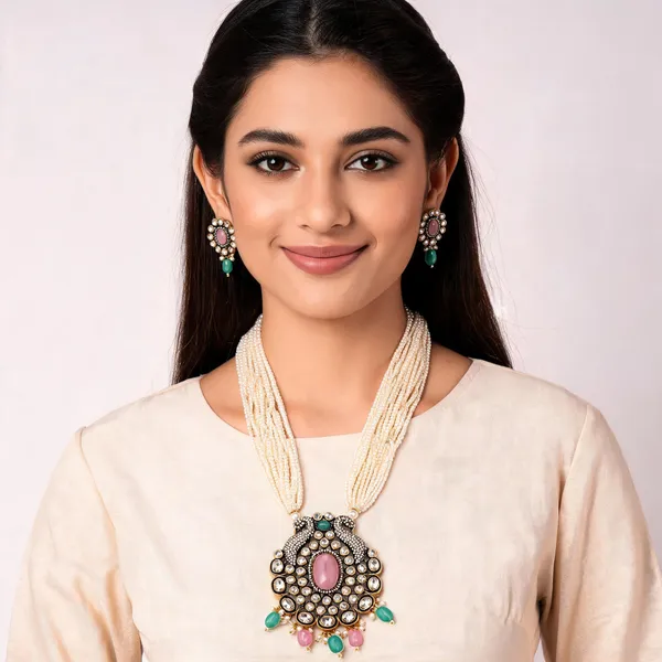Gold_Alloy_Layered_Stone_Necklace_Set_For_Women