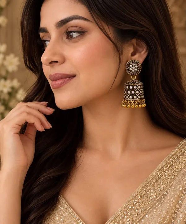 Black_Gold_Alloy_Stone_Jhumka_Earrings_For_Women