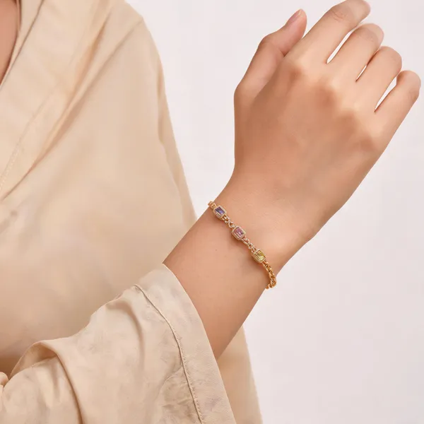 Multicolour_Gold_Anti_Tarnish_Stone_Link_Bracelet_For_Women