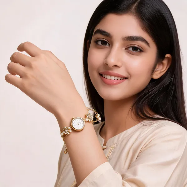 Gold_Alloy_Pearl_Floral_Bracelet_Watch_For_Women