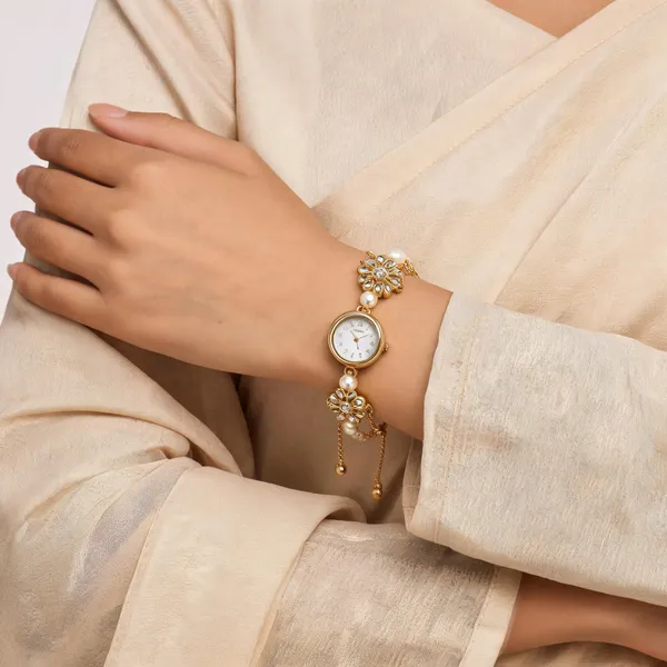 Gold_Alloy_Pearl_Floral_Bracelet_Watch_For_Women