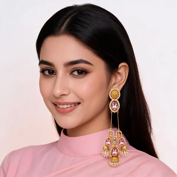 Gold_Alloy_Pink_Stone_Jhumka_Earrings_For_Women