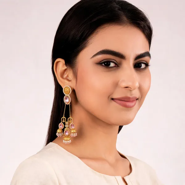 Gold_Alloy_Pink_Stone_Jhumka_Earrings_For_Women