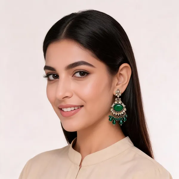 Green_Stone_Gold_Tone_Chandelier_Earrings_For_Women