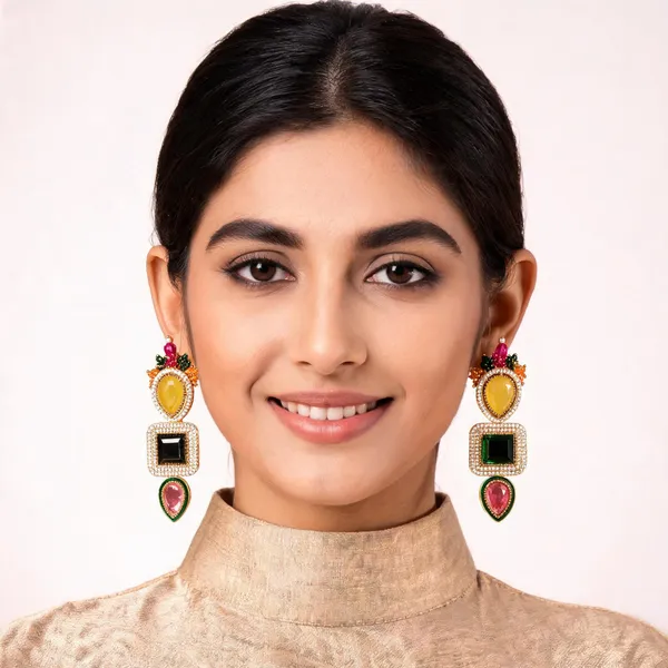 Multicolour_Gold_Alloy_Statement_Drop_Earrings_For_Women