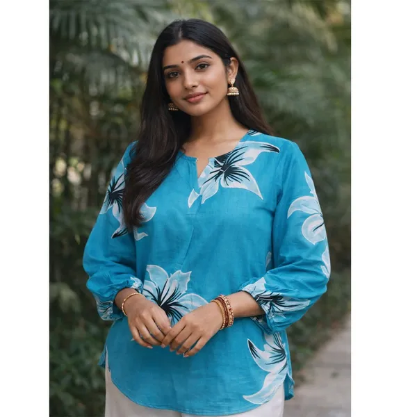 Blue_Floral_Print_Long_Sleeve_Top_for_Women
