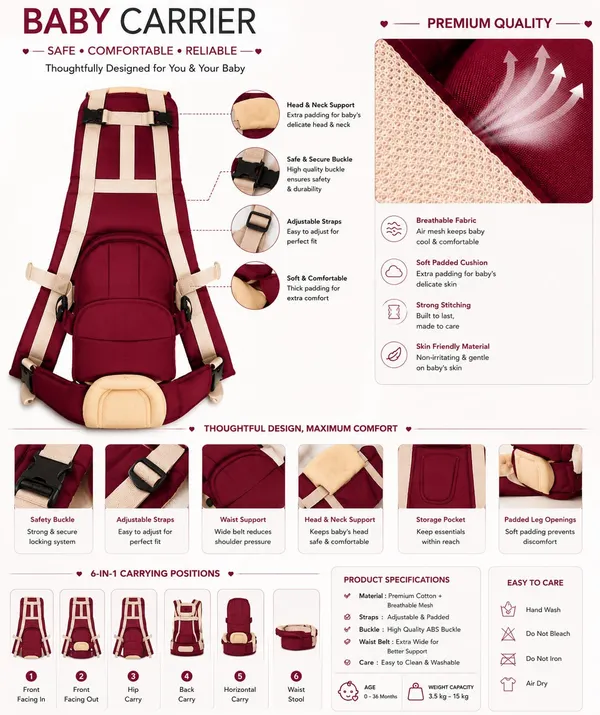 Maroon_Beige_Adjustable_Baby_Carrier