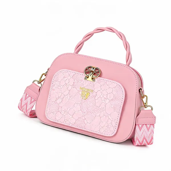 Pink_Pu_Leather_Textured_Pocket_Crossbody_Handbag_For_Women