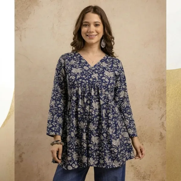 Navy_Cotton_Flared_Floral_Print_Tunic_For_Women