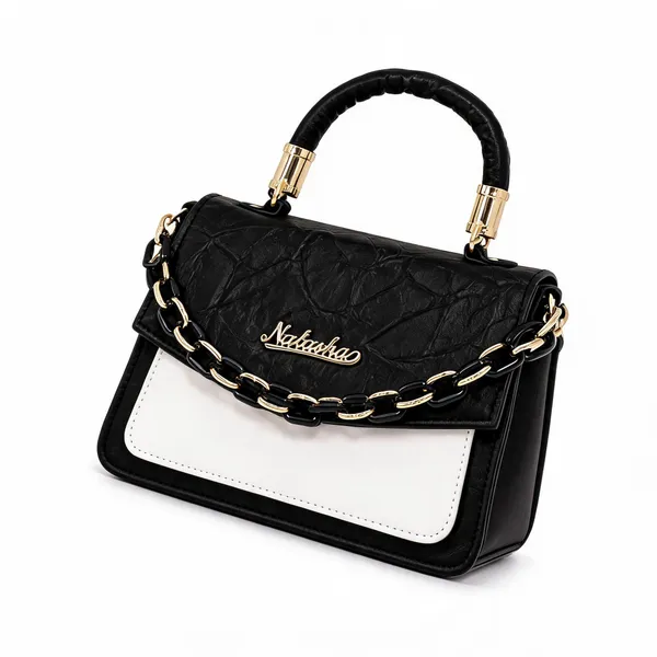 Black_Pu_Leather_Structured_Chain_Handbag_For_Women