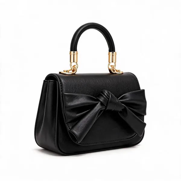 Black_Pu_Leather_Bow_Detail_Structured_Handbag_For_Women