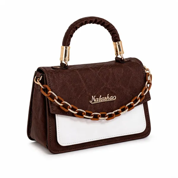 Brown__And_White_Pu_Leather_Structured_Chain_Handbag_For_Women