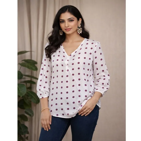 White_Polka_Dot_V_Neck_Top_for_Women