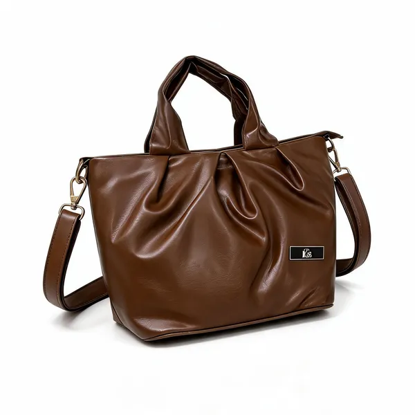 Brown_Pu_Leather_Ruched_Tote_Handbag_For_Women