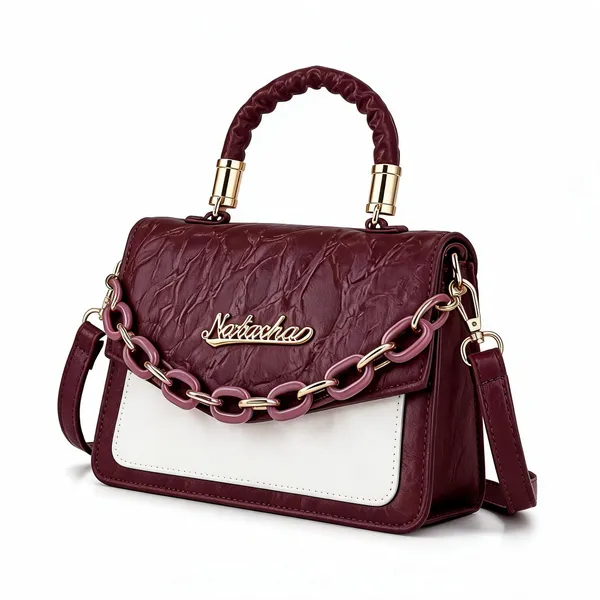 Burgundy_Textured_Pu_Leather_Chain_Detail_Handbag_For_Women