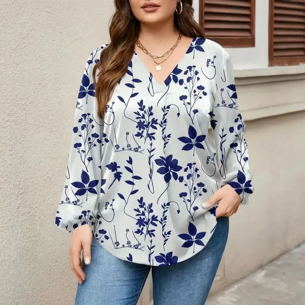 White_Cotton_Relaxed_Fit_Blue_Floral_Print_Top_For_Women