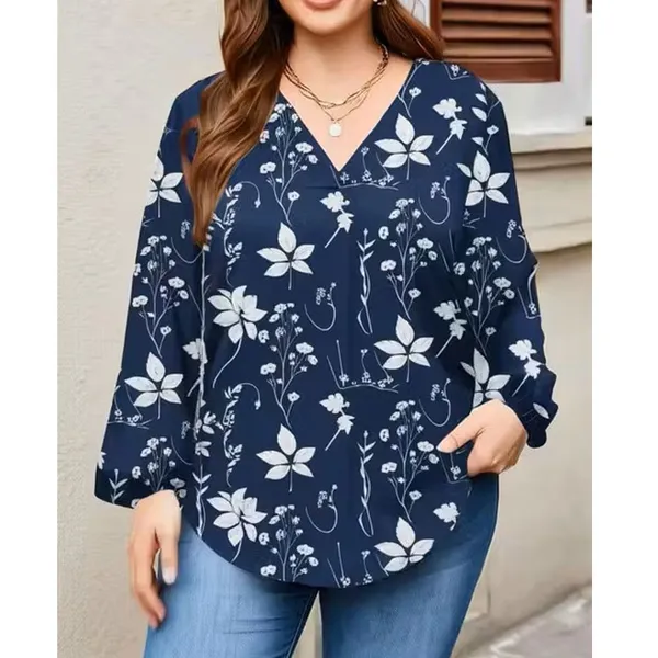 Navy_Floral_Print_V_Neck_Top_for_Women