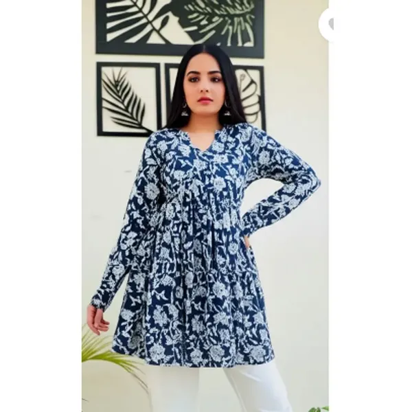 Blue_Floral_Print_A-Line_Tunic_for_Women
