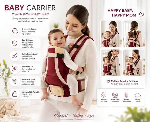 Maroon_Beige_Adjustable_Baby_Carrier