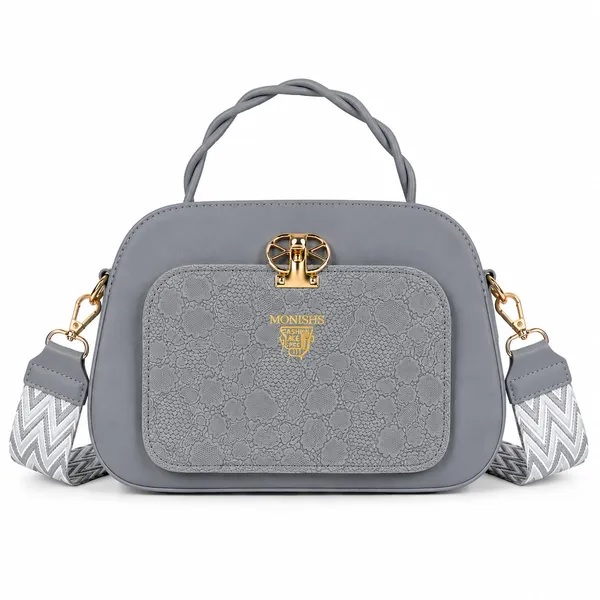 Grey_Structured_Handbag_With_Printed_Shoulder_Strap