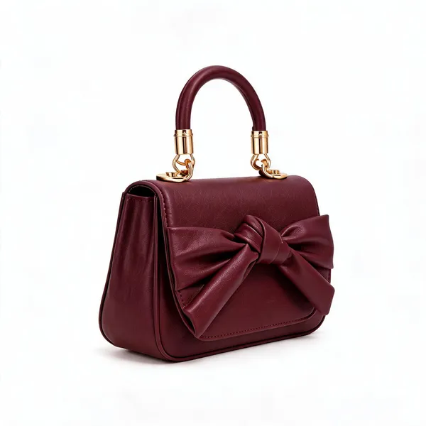 Burgundy_Pu_Leather_Bow_Detail_Top_Handle_Handbag_For_Women