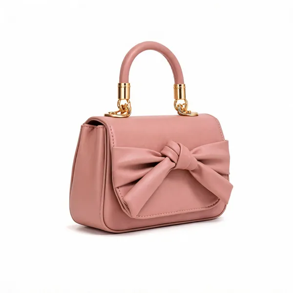 Pink_Pu_Leather_Bow_Detail_Top_Handle_Handbag_For_Women