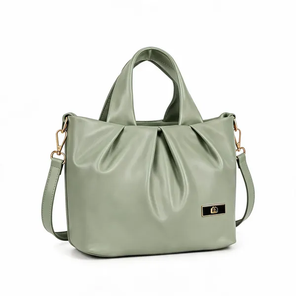 Sage_Green_Pu_Leather_Pleated_Tote_Handbag_For_Women