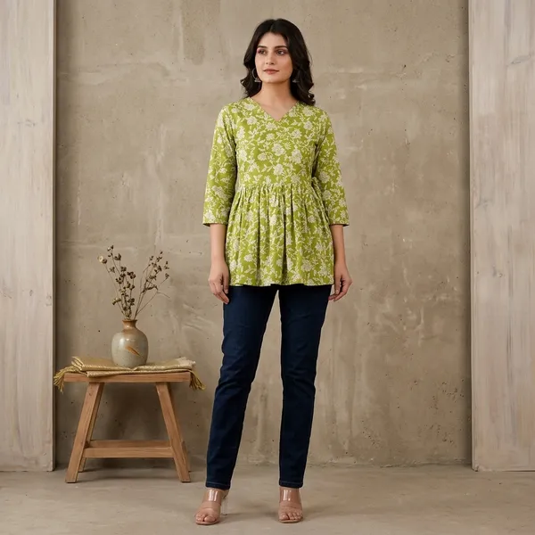 Green_Cotton_Peplum_Floral_Print_Top_For_Women