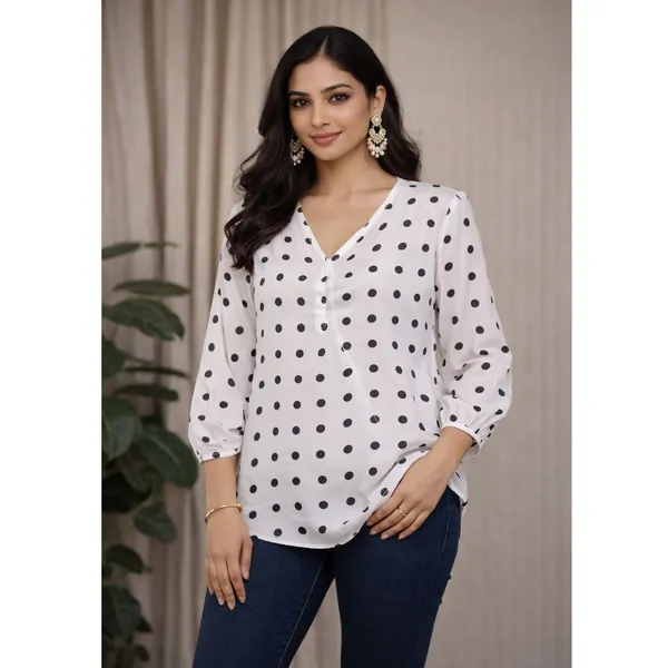 White_Polka_Dot_V_Neck_Top_for_Women