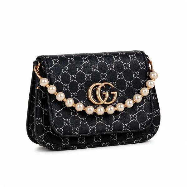Black_Pu_Leather_Flap_Pearl_Chain_Shoulder_Bag_For_Women
