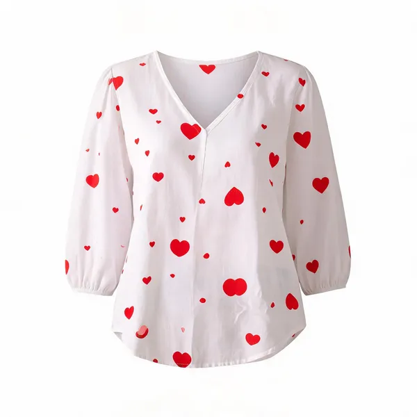 White_Cotton_Relaxed_Fit_Heart_Print_Top_For_Women