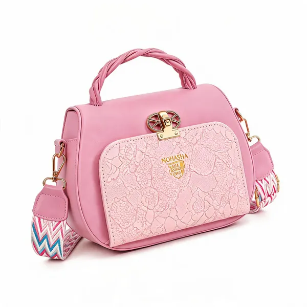 Pink_Pu_Leather_Structured_Crossbody_Handbag_For_Women