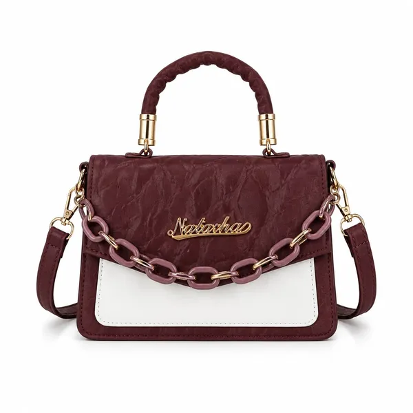 Burgundy_Textured_Handbag_With_Chain_Detail
