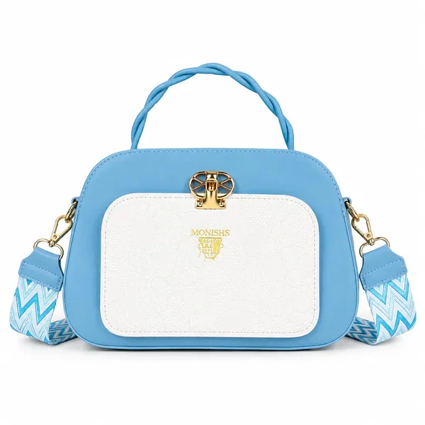 Blue_Structured_Handbag_With_Printed_Shoulder_Strap