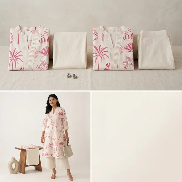 White_Cotton_Straight_Botanical_Print_Kurta_Set_For_Women